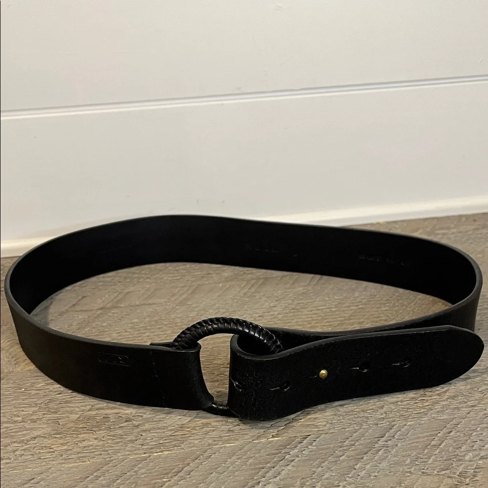 Vintage Ralph Lauren RLL Black Leathet Belt - Y2K - Braided Buckel - Size Large - Picture 1 of 7